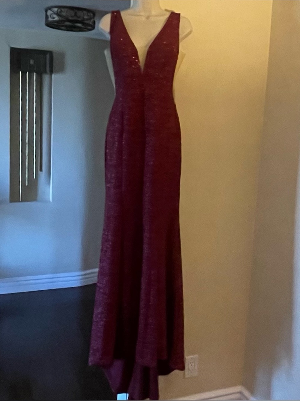 Jovani Glitter Jersey Mermaid Skirt - Burgundy - Picture 3 of 8